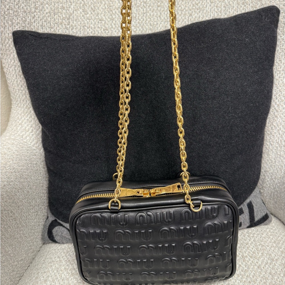 Miu Miu Black Crossbody Bag with Gold Chain
